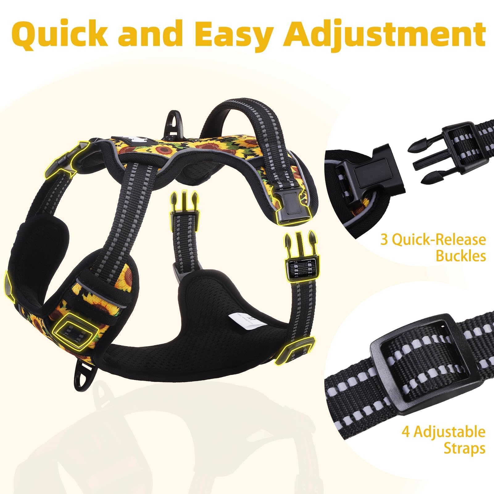 PUPTECK Sunflower harness breathable mesh keeps dogs cool on long strolls