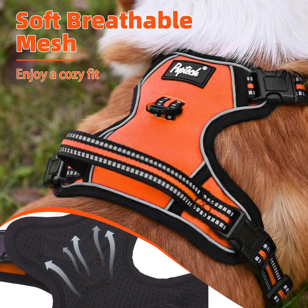 PUPTECK No Pull Harness reflective strips boost visibility in low light.