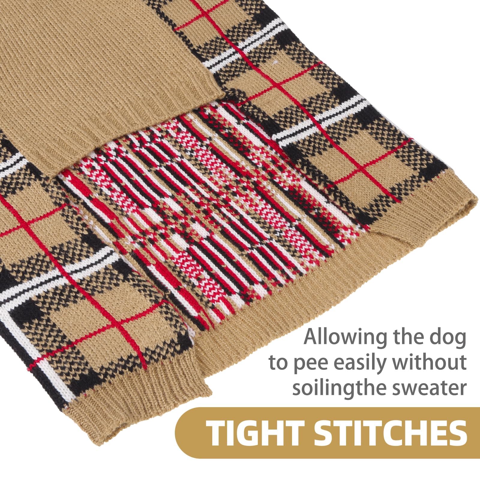 PUPTECK plaid sweater belly-cut view enables comfortable movement and quick bathroom breaks.