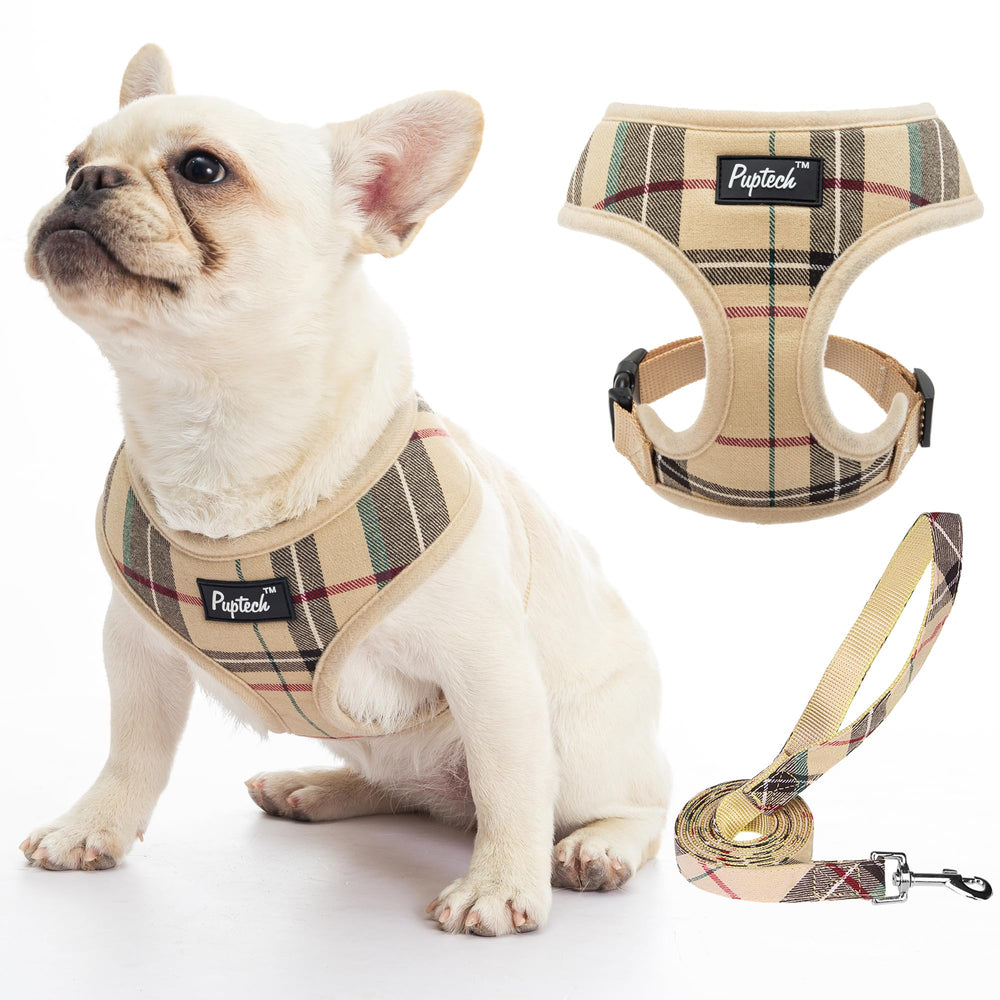 PUPTECK soft mesh harness close-up showcases plaid pattern for stylish daily walks.