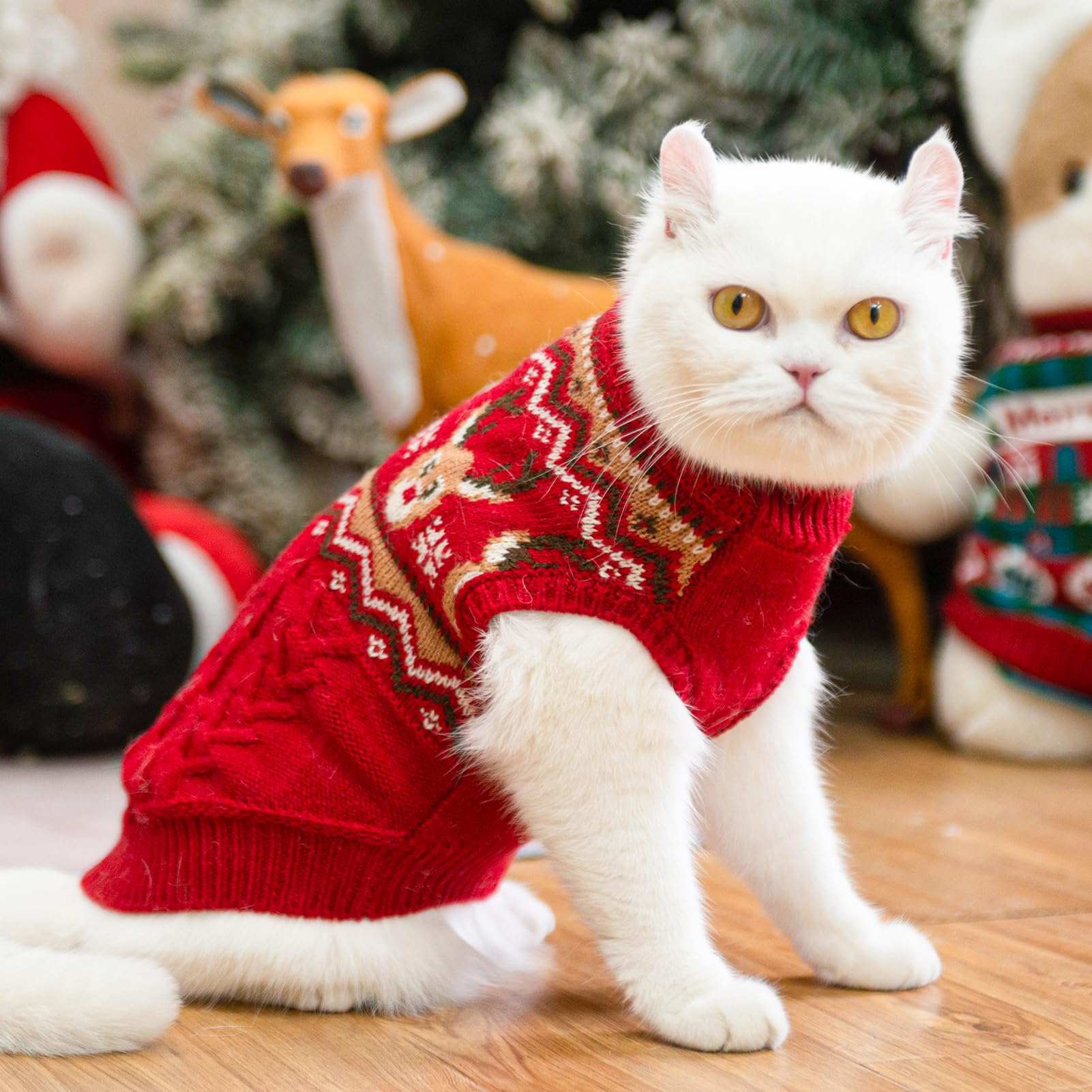 PUPTECK winter cat sweater fashion pattern decor shows classic knit style.