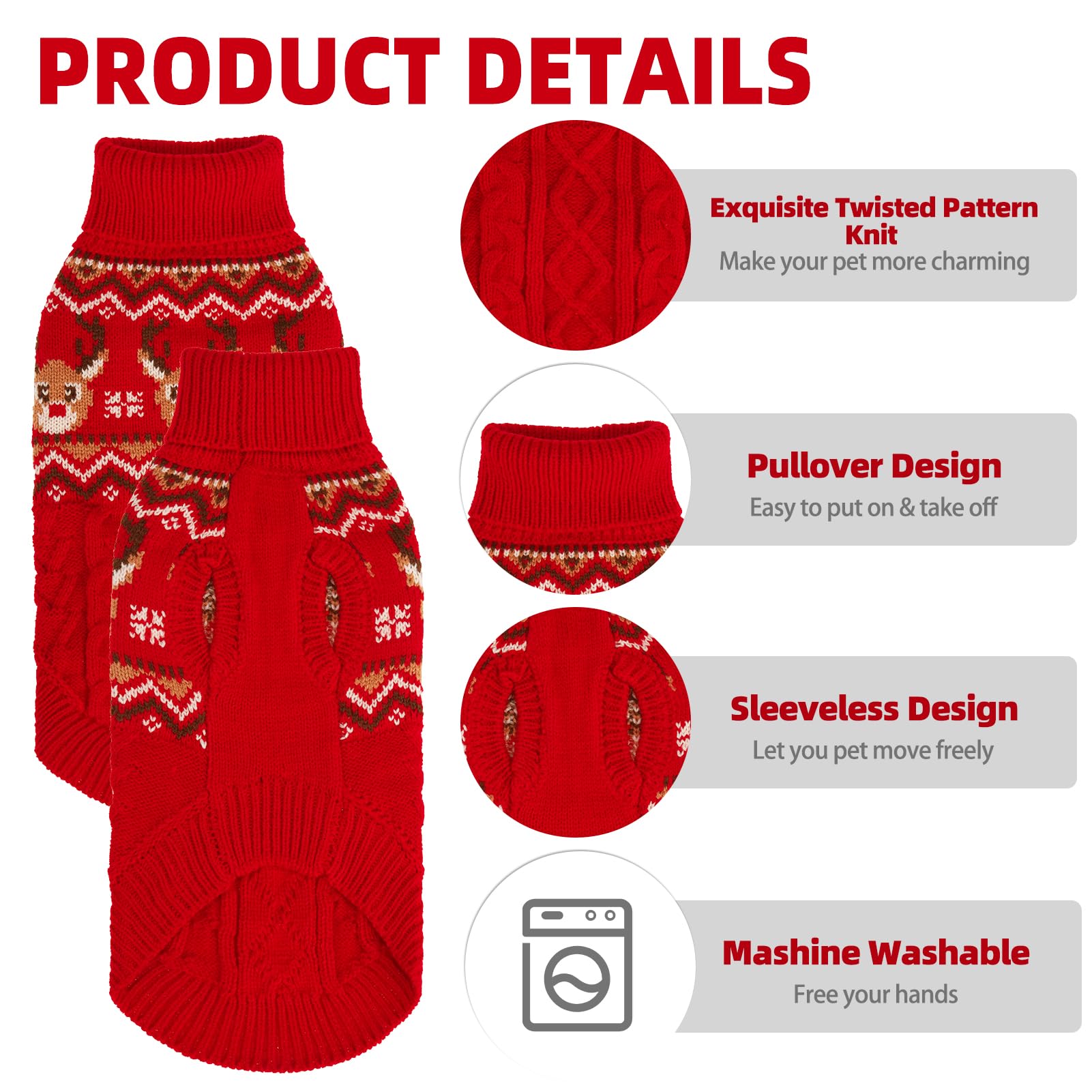 PUPTECK winter cat sweater pullover ease enables quick dressing.