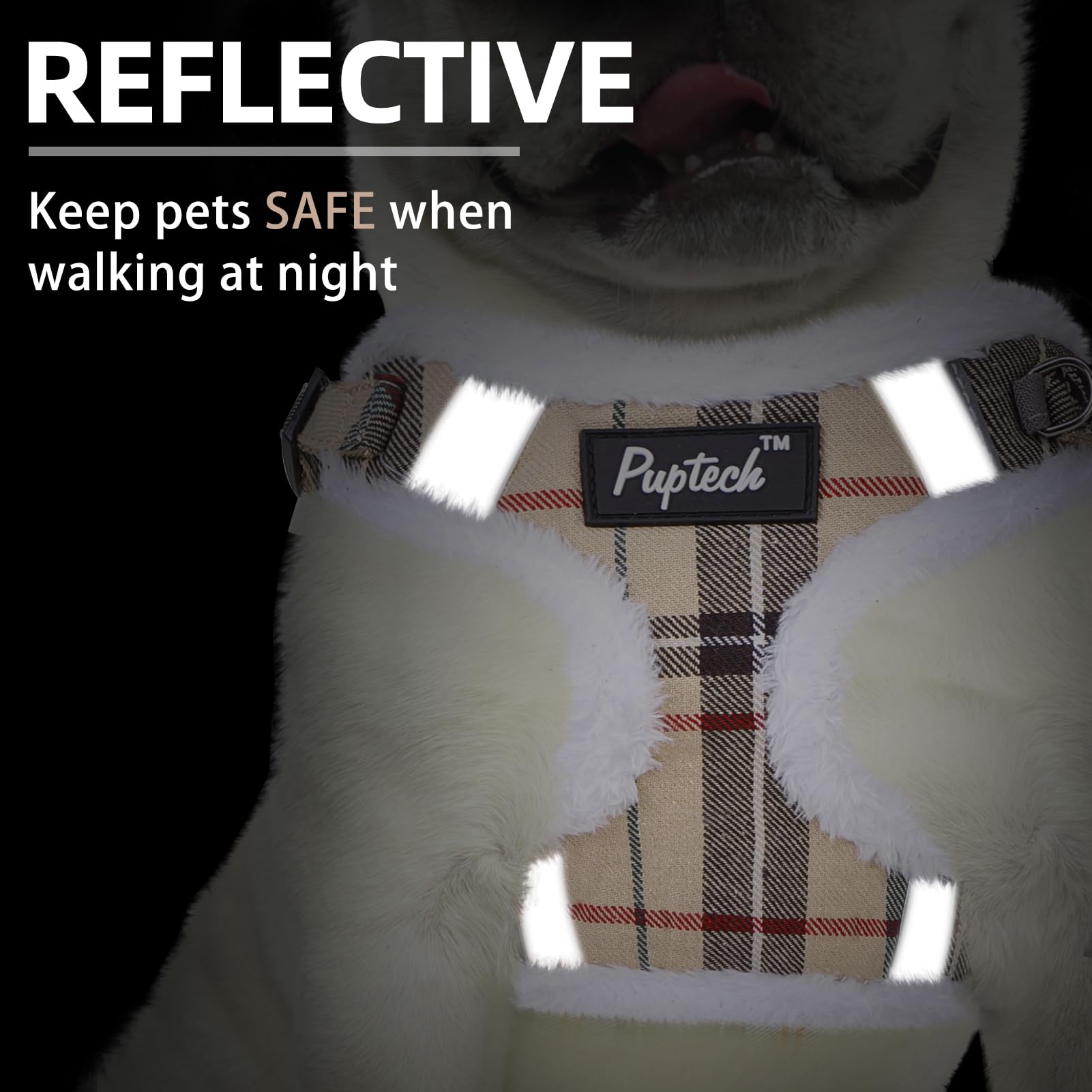 PUPTECK no-pull design reduces neck strain during walks.