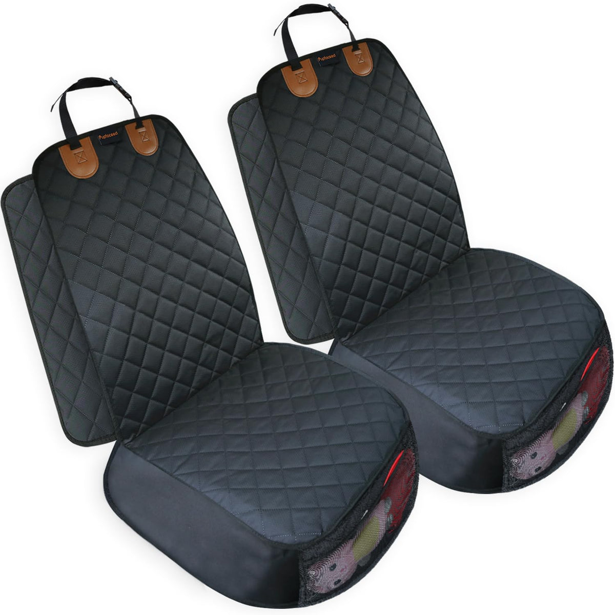 Puptoceed dog front seat cover 2-pack overview protecting seats from fur, spills, and dirt.