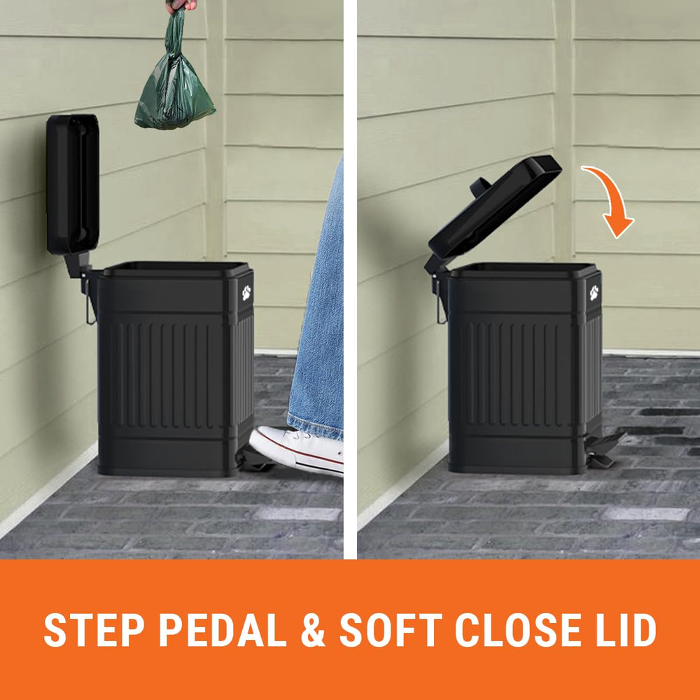 Pupzle black metal poop can blends with outdoor decor.