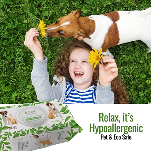 Pure and Natural Pet grooming wipes environmentally-friendly symbol signals sustainable disposal