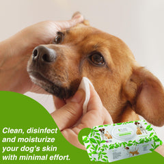 Pure and Natural Pet grooming wipes face paw cleaning demonstrates versatile use for quick freshening