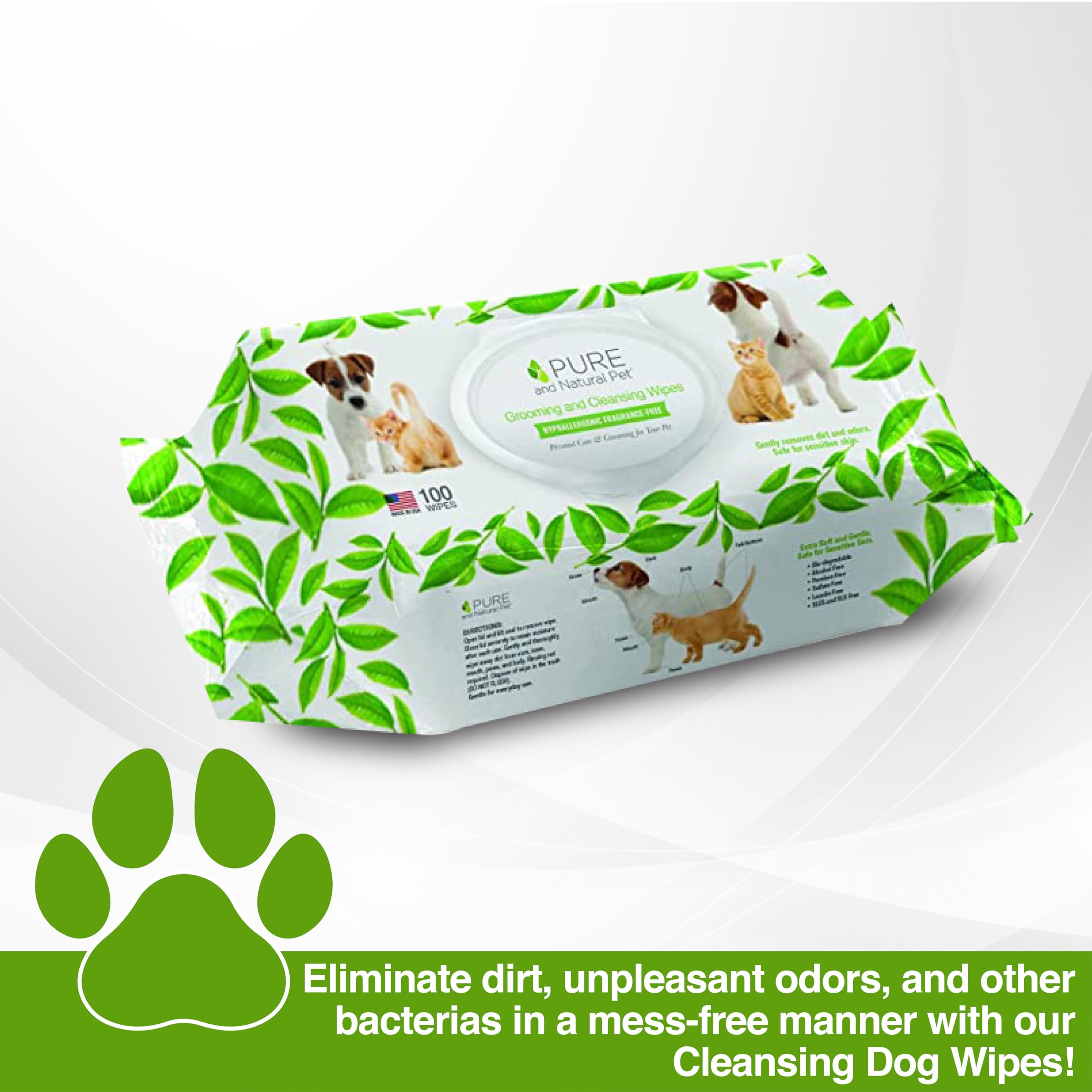 Pure and Natural Pet grooming wipes soft texture close-up highlights gentle cleaning for sensitive skin