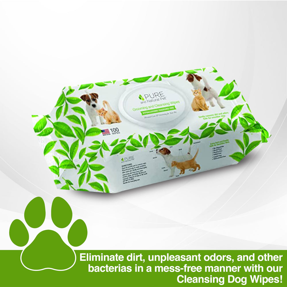 Pure and Natural Pet grooming wipes soft texture close-up highlights gentle cleaning for sensitive skin