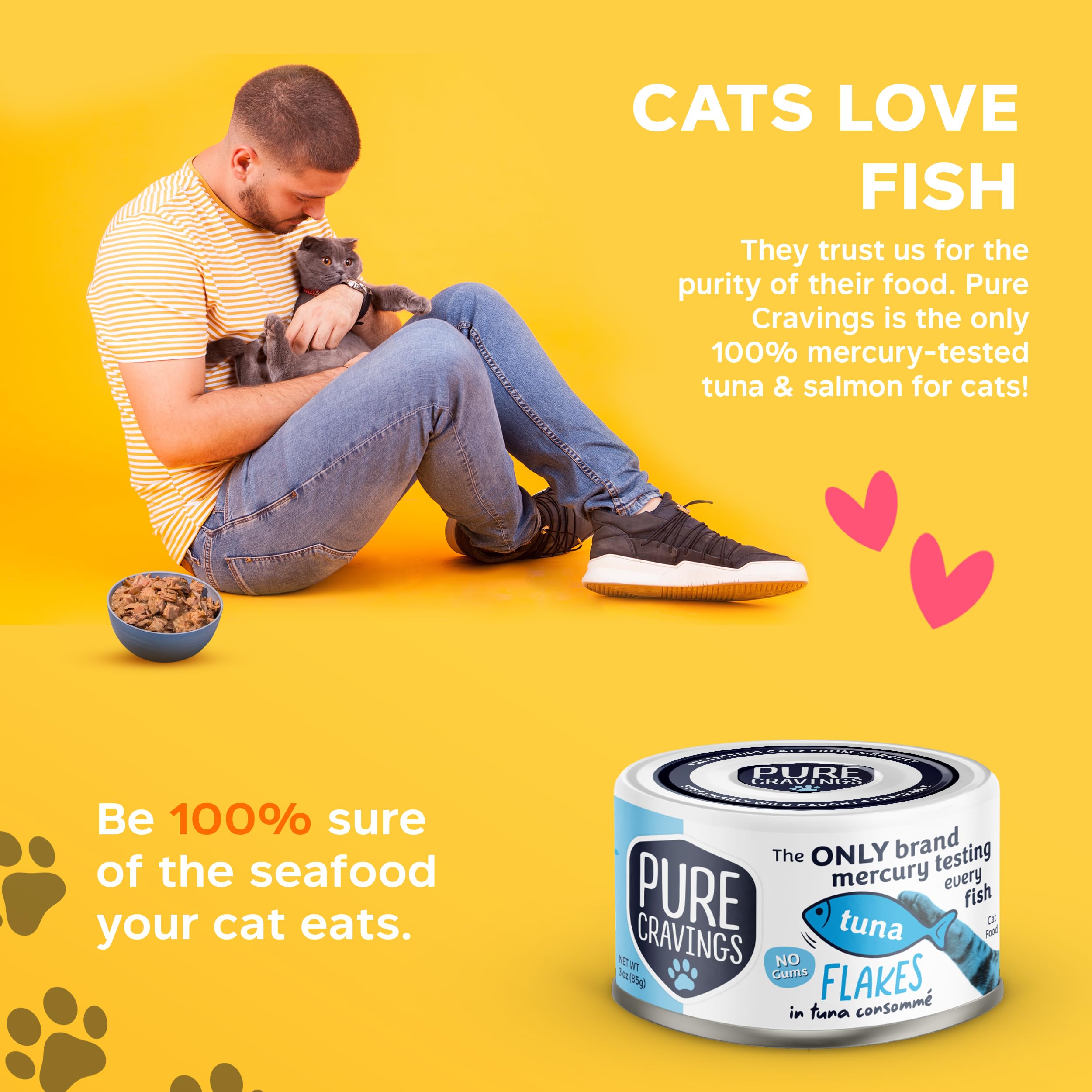 12-can pack shot of Pure Cravings tuna flakes in consommé for convenient feeding