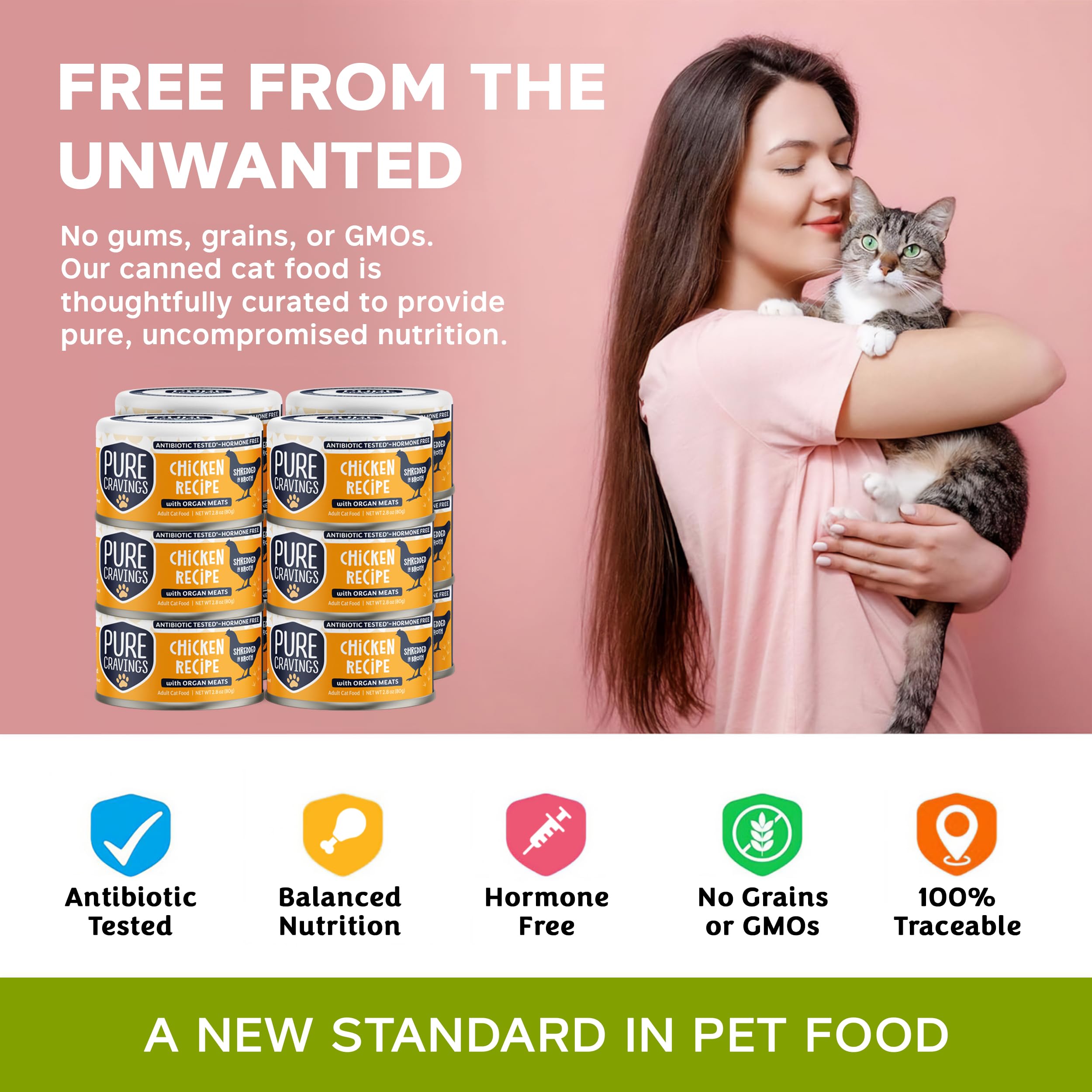 Pure Cravings Chicken Recipe organ meats image features nutrient-dense toppings in a premium cat food mix.