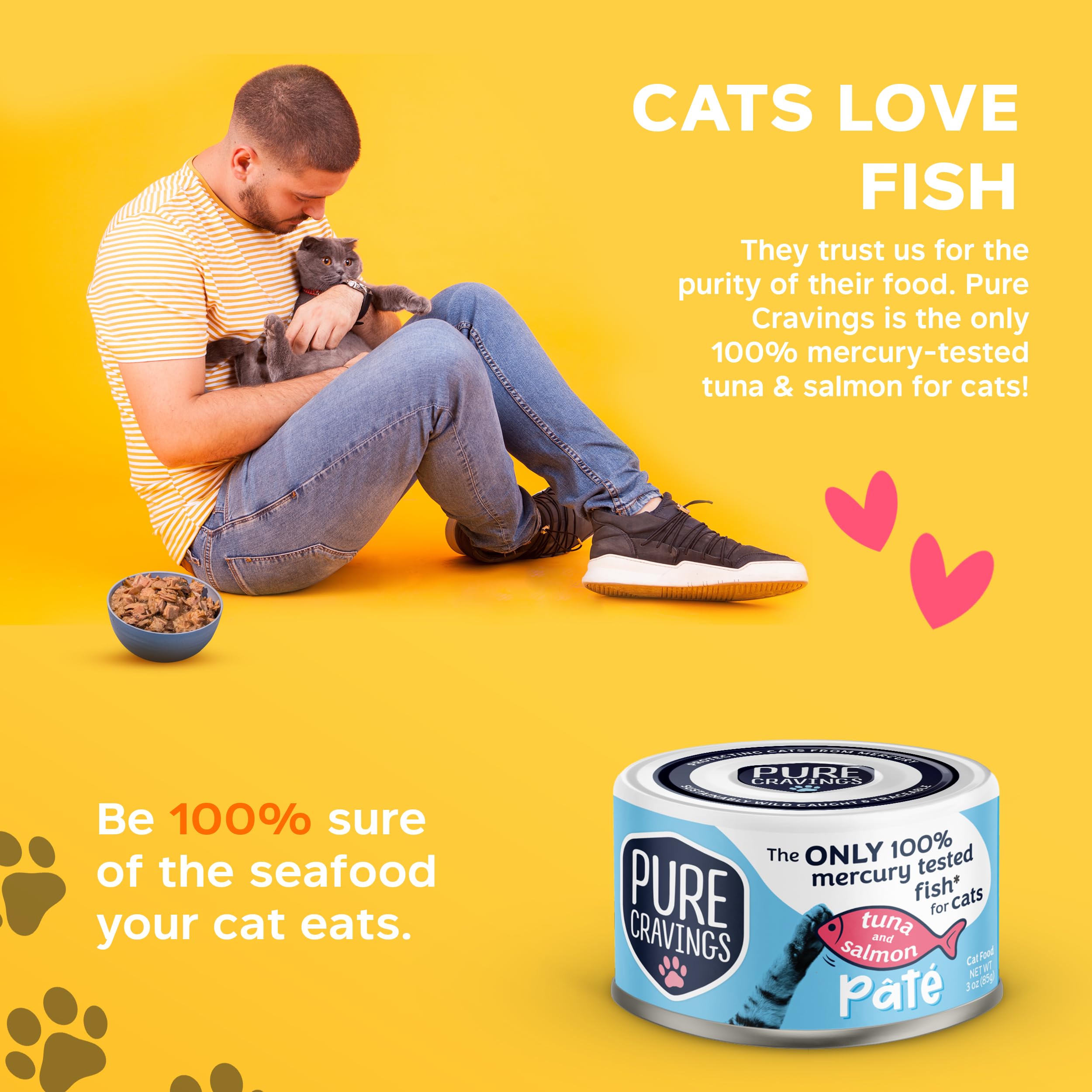 Pure Cravings mercury-tested-label highlights safety standards for tuna and salmon.