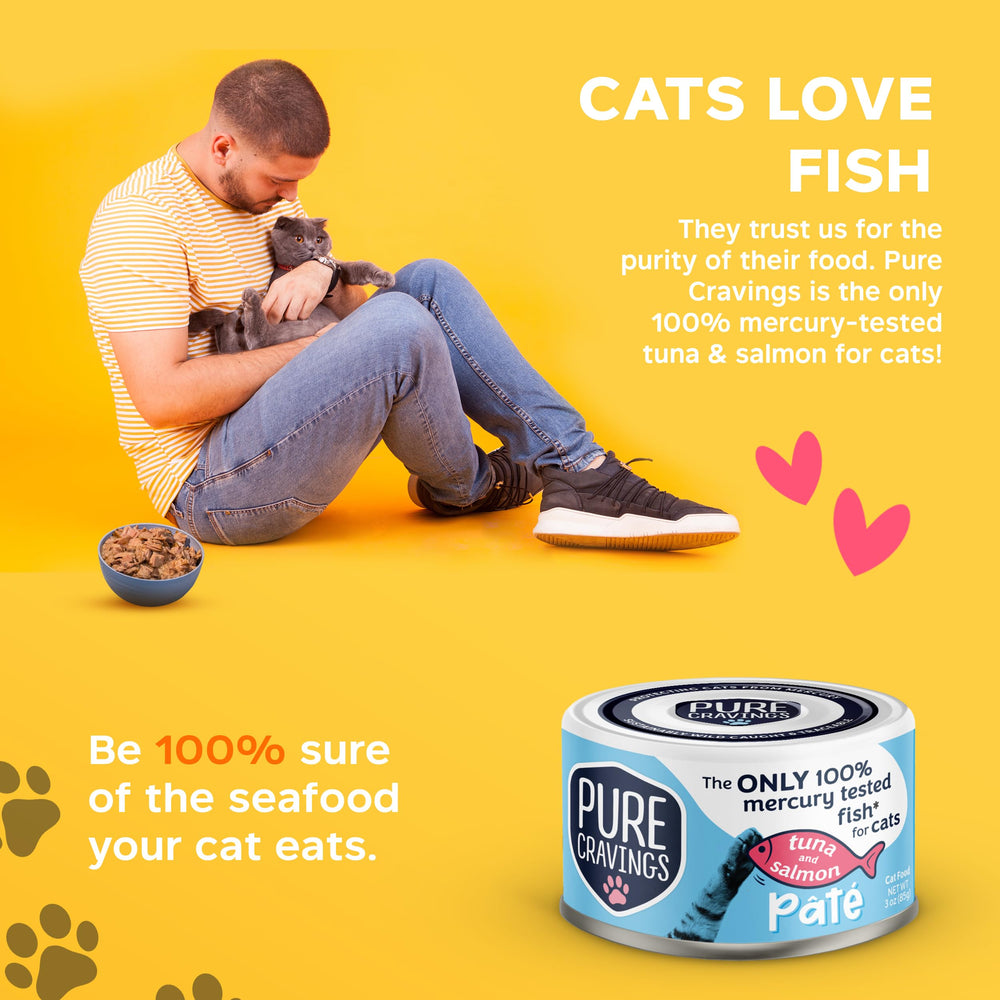 Pure Cravings mercury-tested-label highlights safety standards for tuna and salmon.