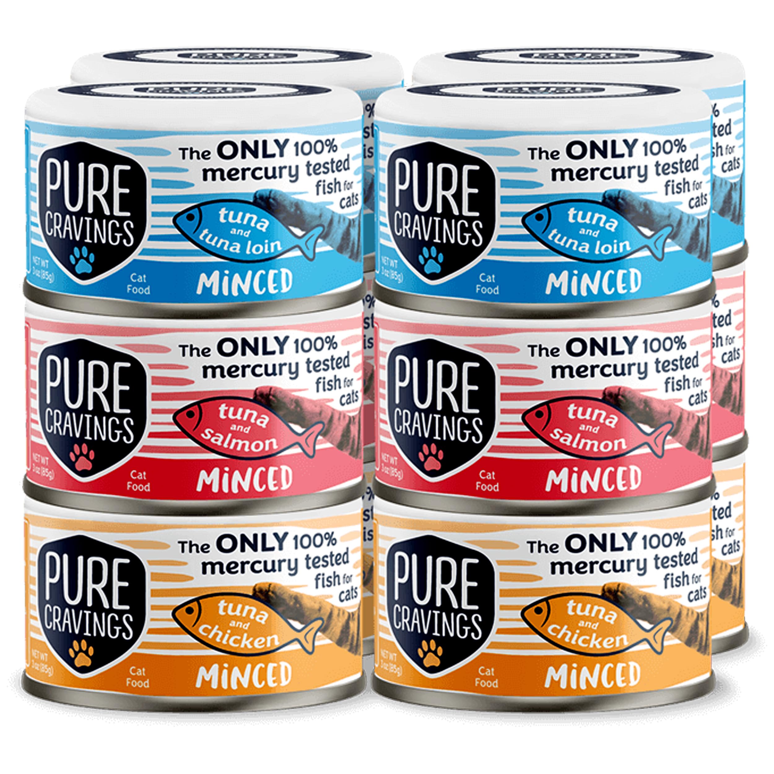 Pure Cravings minced tuna wet cat food 3oz can – tender texture for picky eaters.