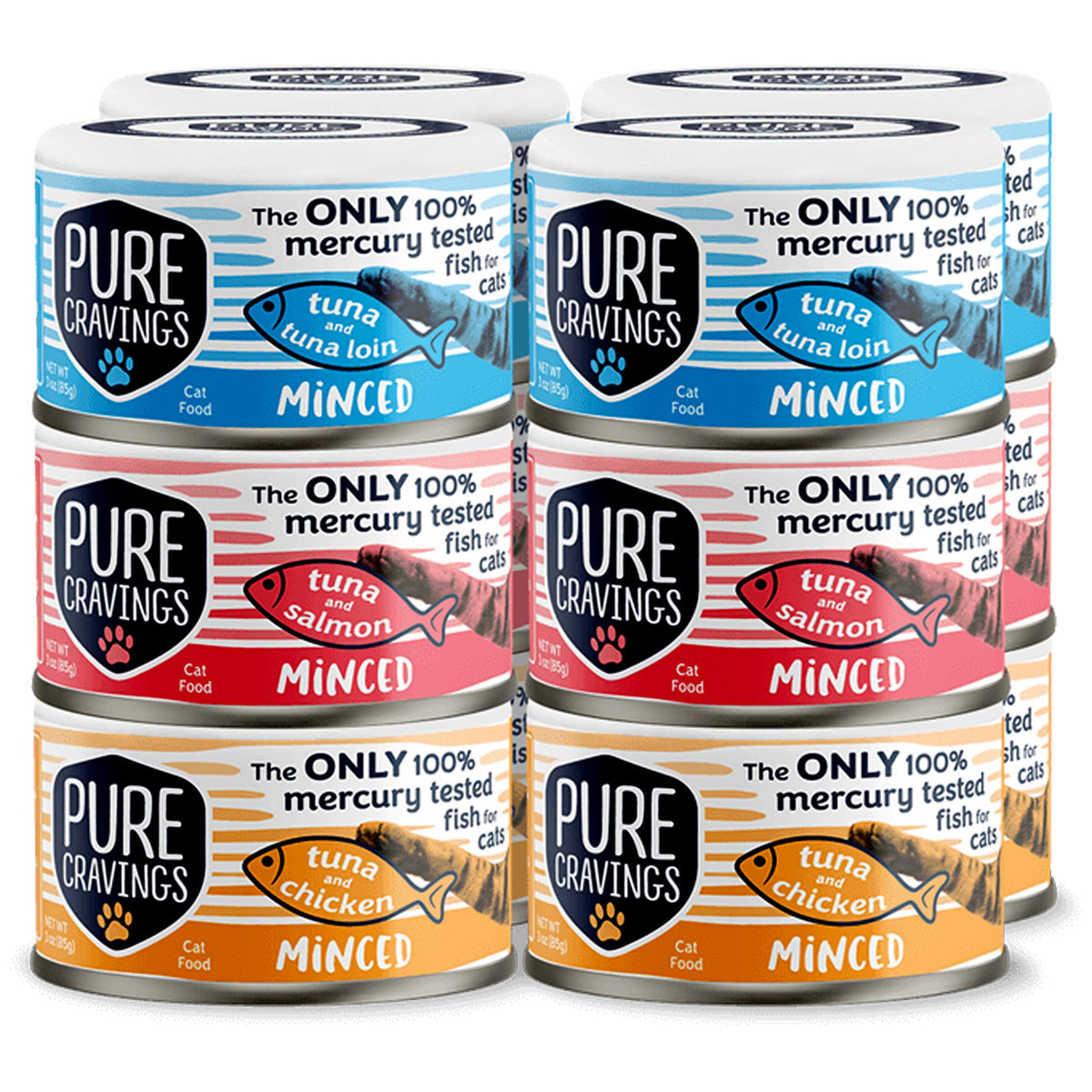 Pure Cravings minced tuna wet cat food 3oz can – tender texture for picky eaters.