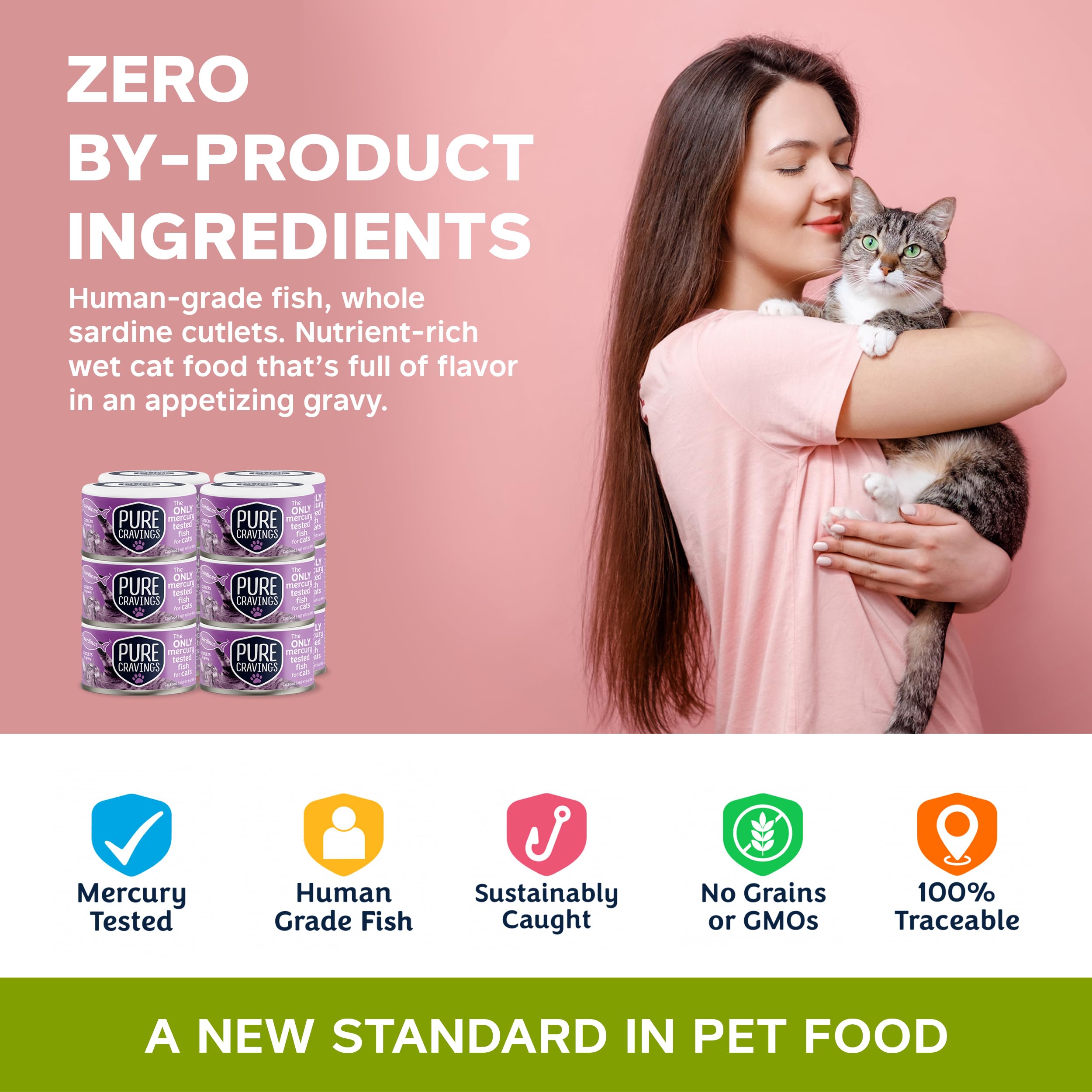 Pure Cravings 12-pack packaging shows convenient, ready-to-serve cat food.