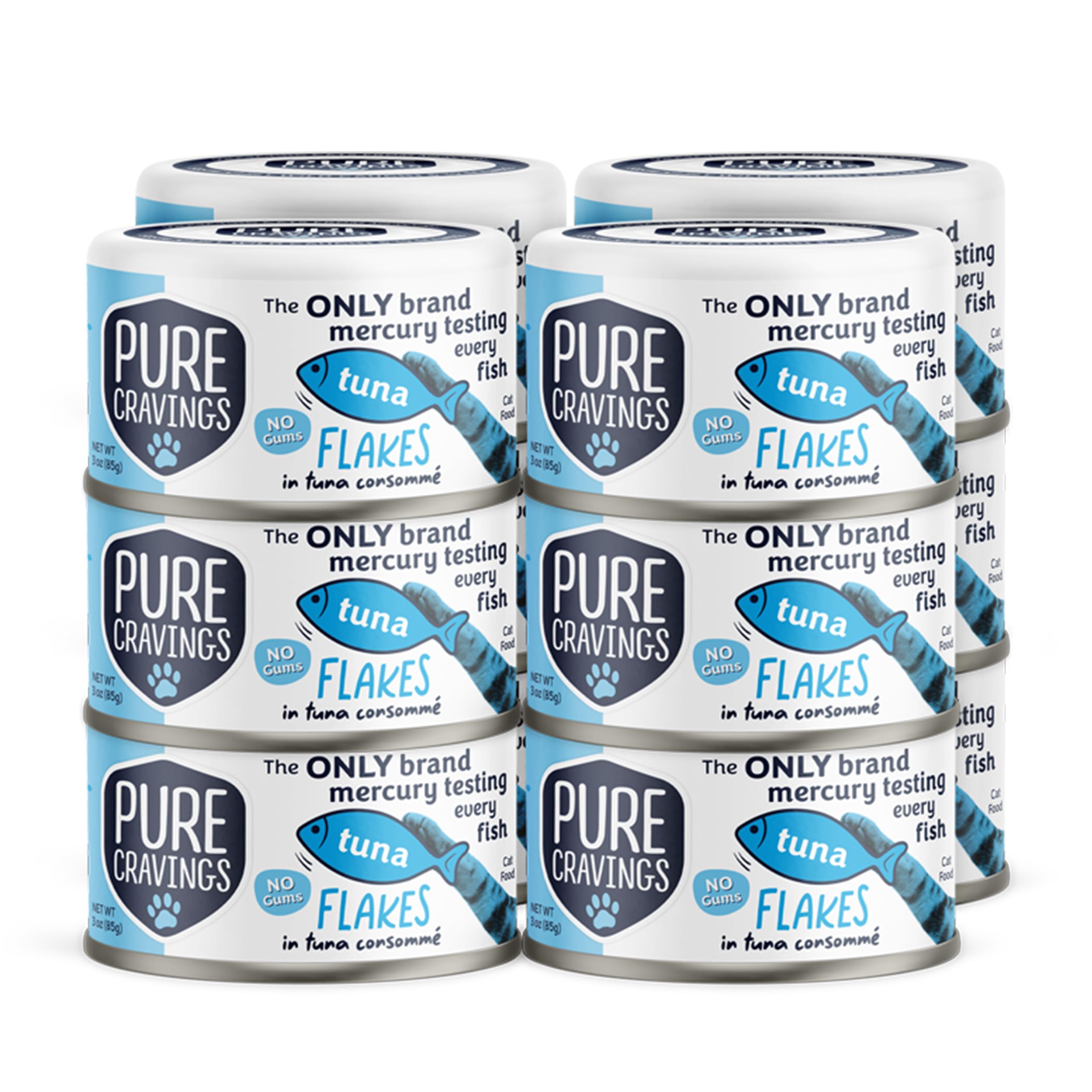 Pure Cravings Tuna Flakes in Tuna Consommé pack of 12 cans with glossy flakes for hydration appeal