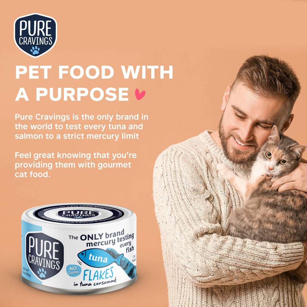 Pour-over setup of Pure Cravings tuna flakes illustrating easy serving and aroma