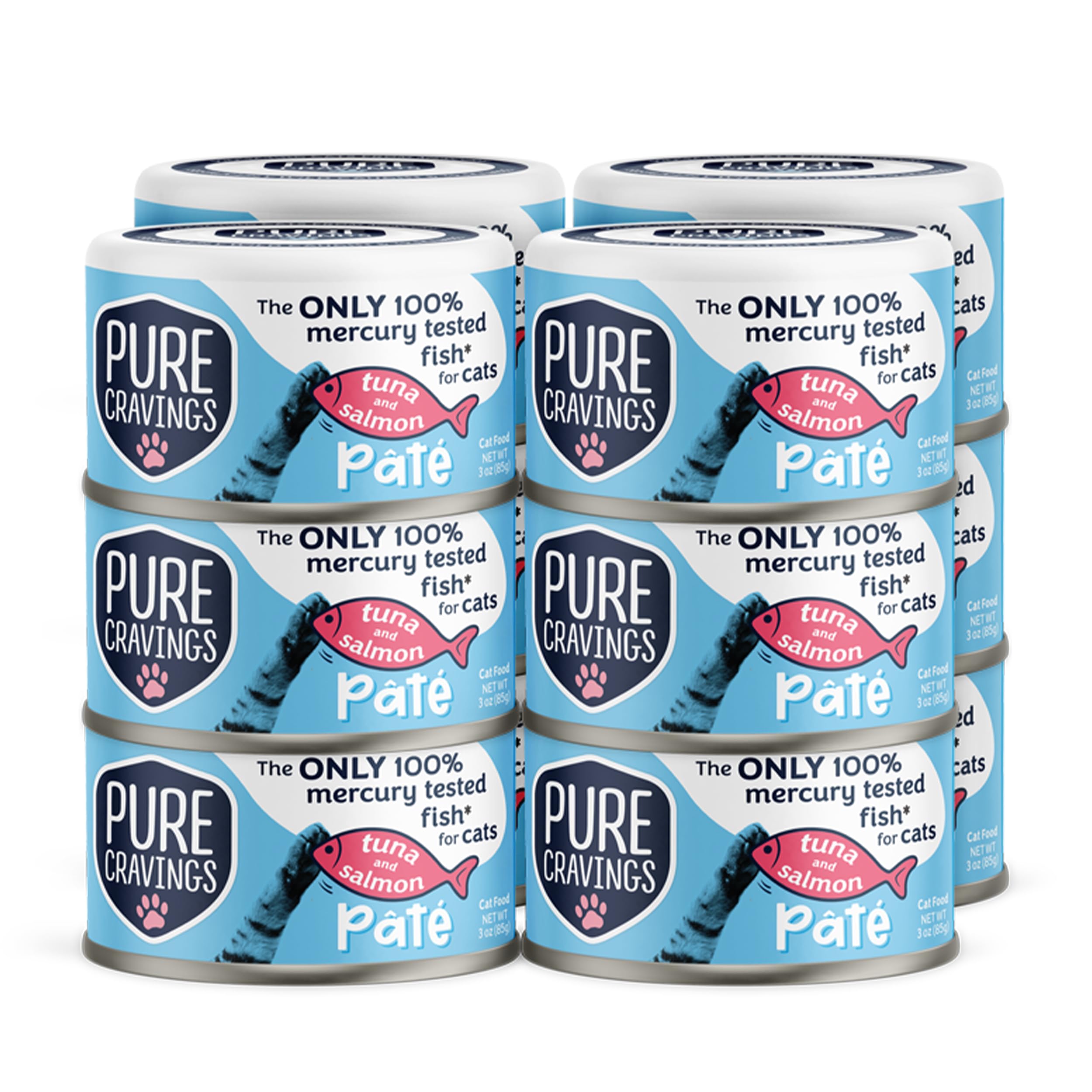 Pure Cravings tuna-salmon-pate-can delivers premium protein for cats' daily meals.