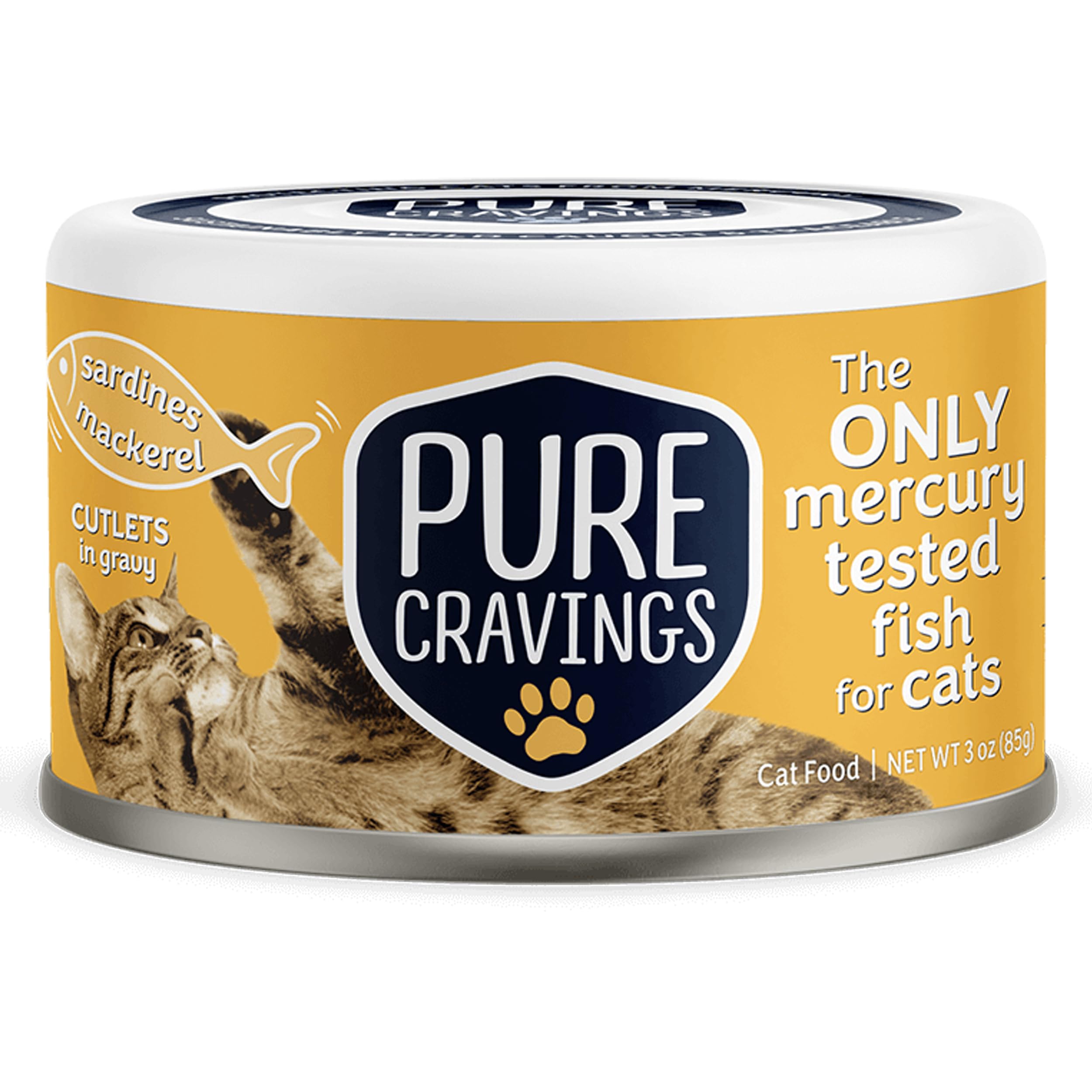Pure Cravings wet cat food with mackerel and sardine cutlets in gravy for protein-rich hydration