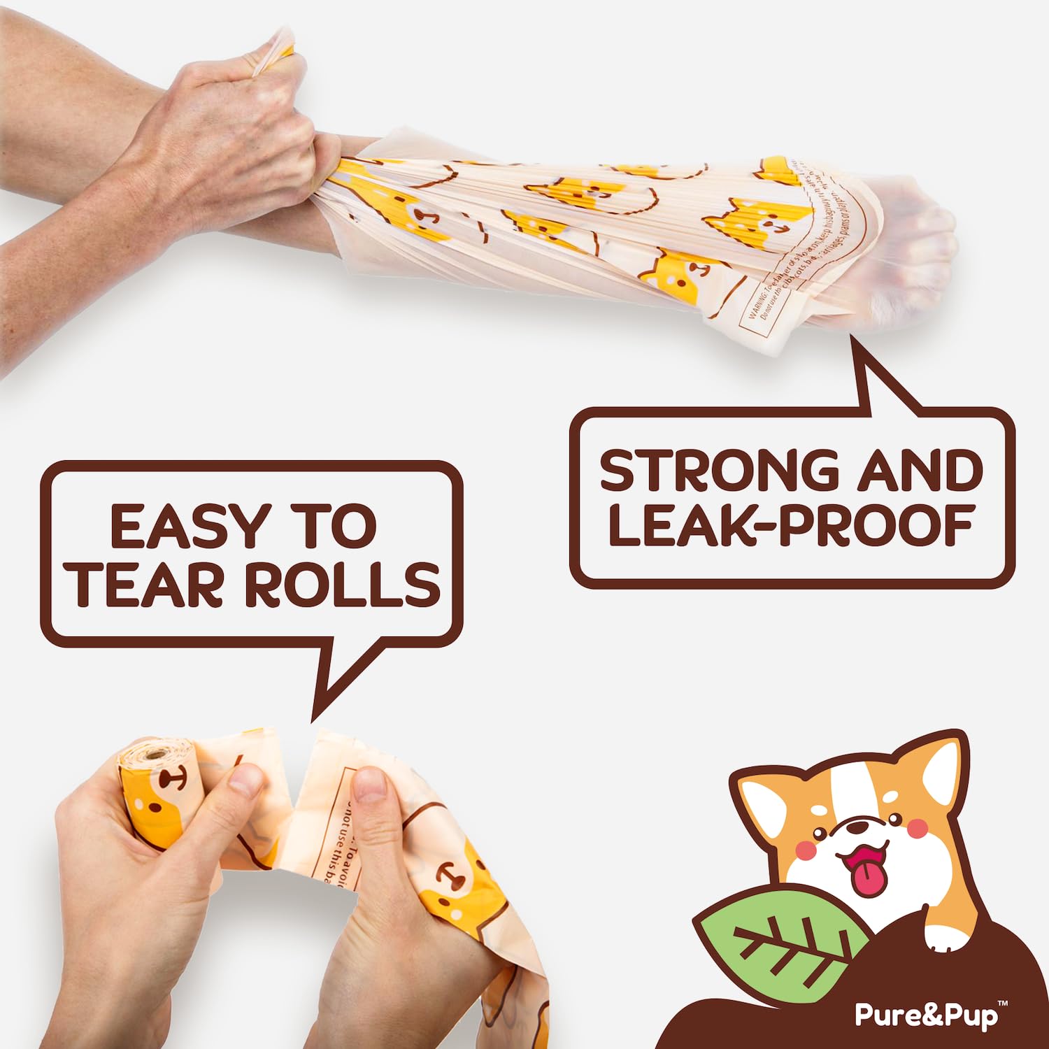 Pure & Pup 20-micron leak-proof bags for durable cleanup.