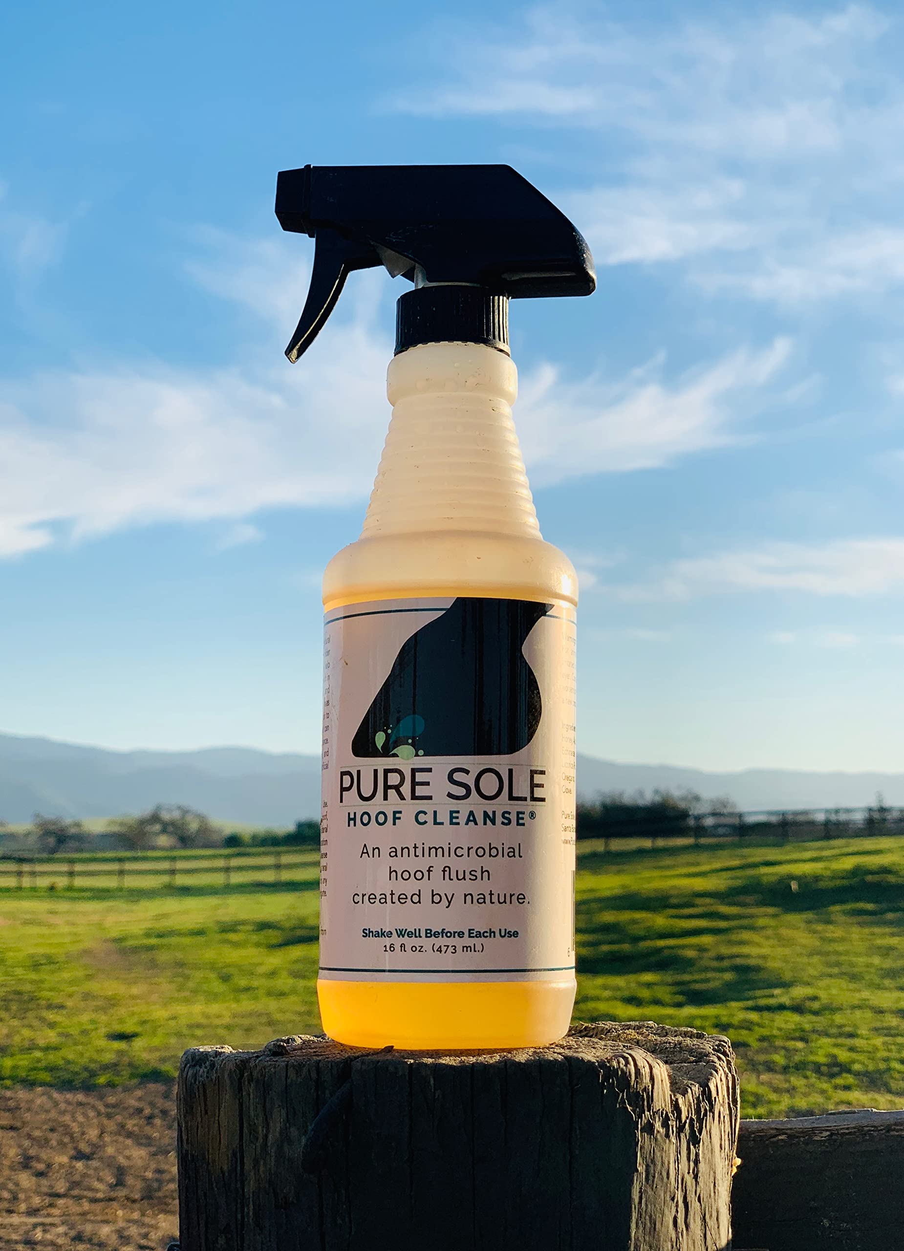 Farrier-endorsed Pure Sole hoof spray for trusted hoof care.