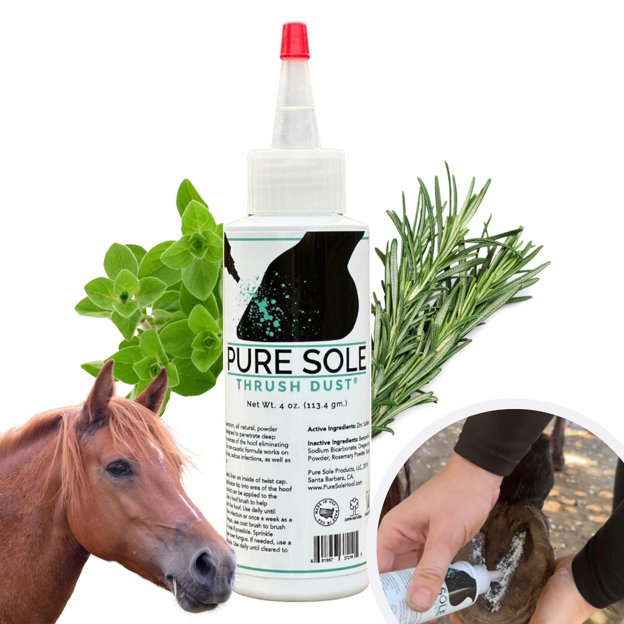 Pure Sole packaging-on-shelf image signals ready-to-use hoof powder for barn routines
