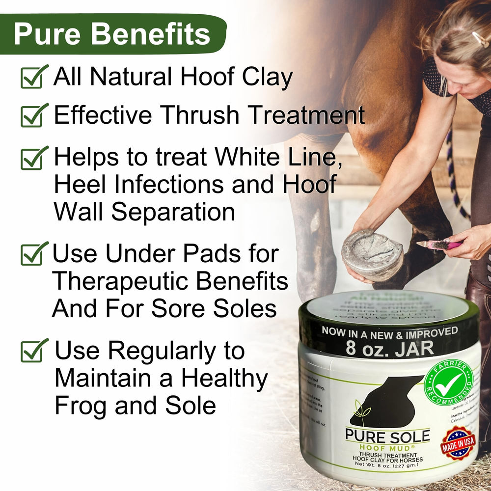 Pure Sole Hoof Clay textured mud closeup highlights natural formula for hoof protection.