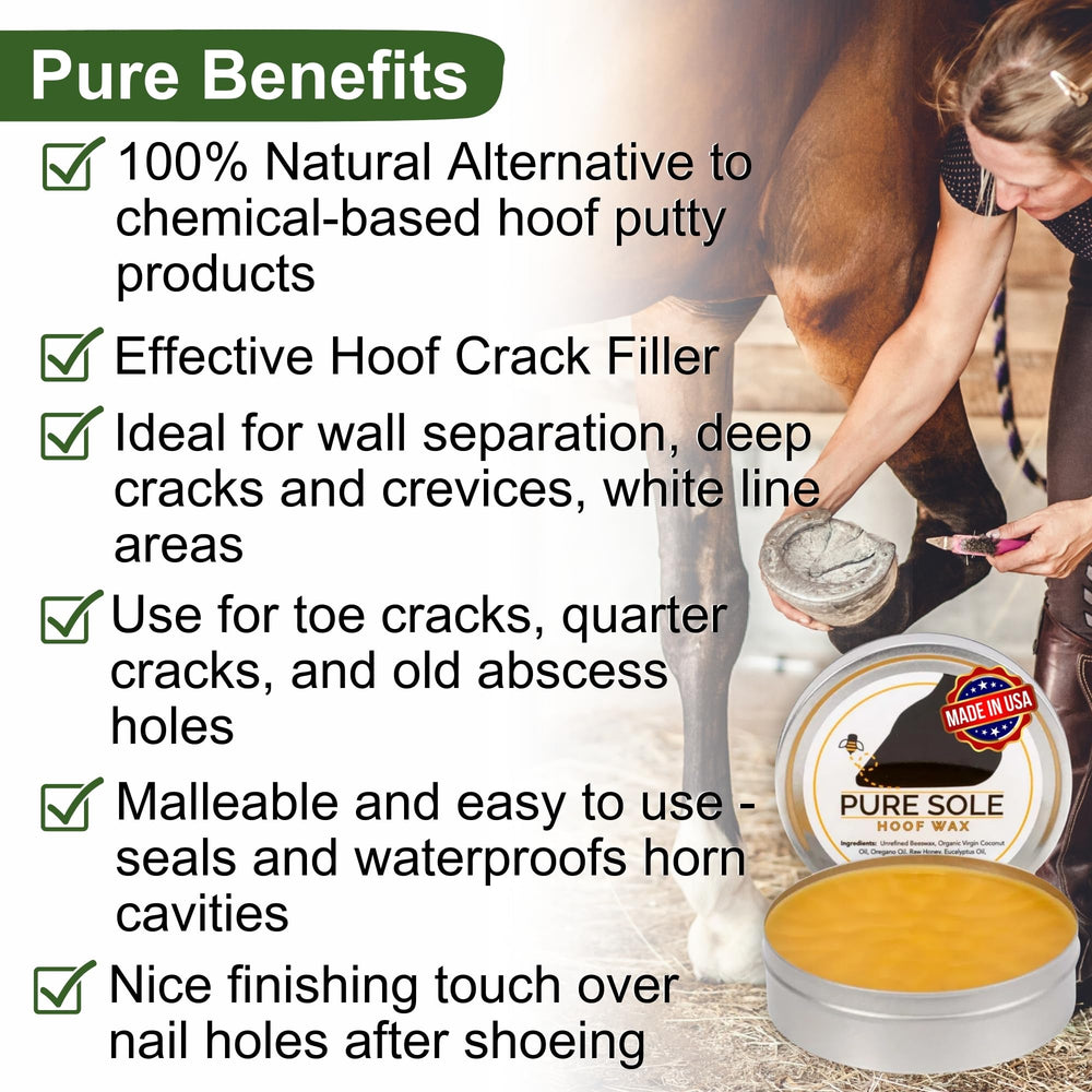 Pure Sole Hoof Wax in hand shows malleable, easy-to-apply texture.