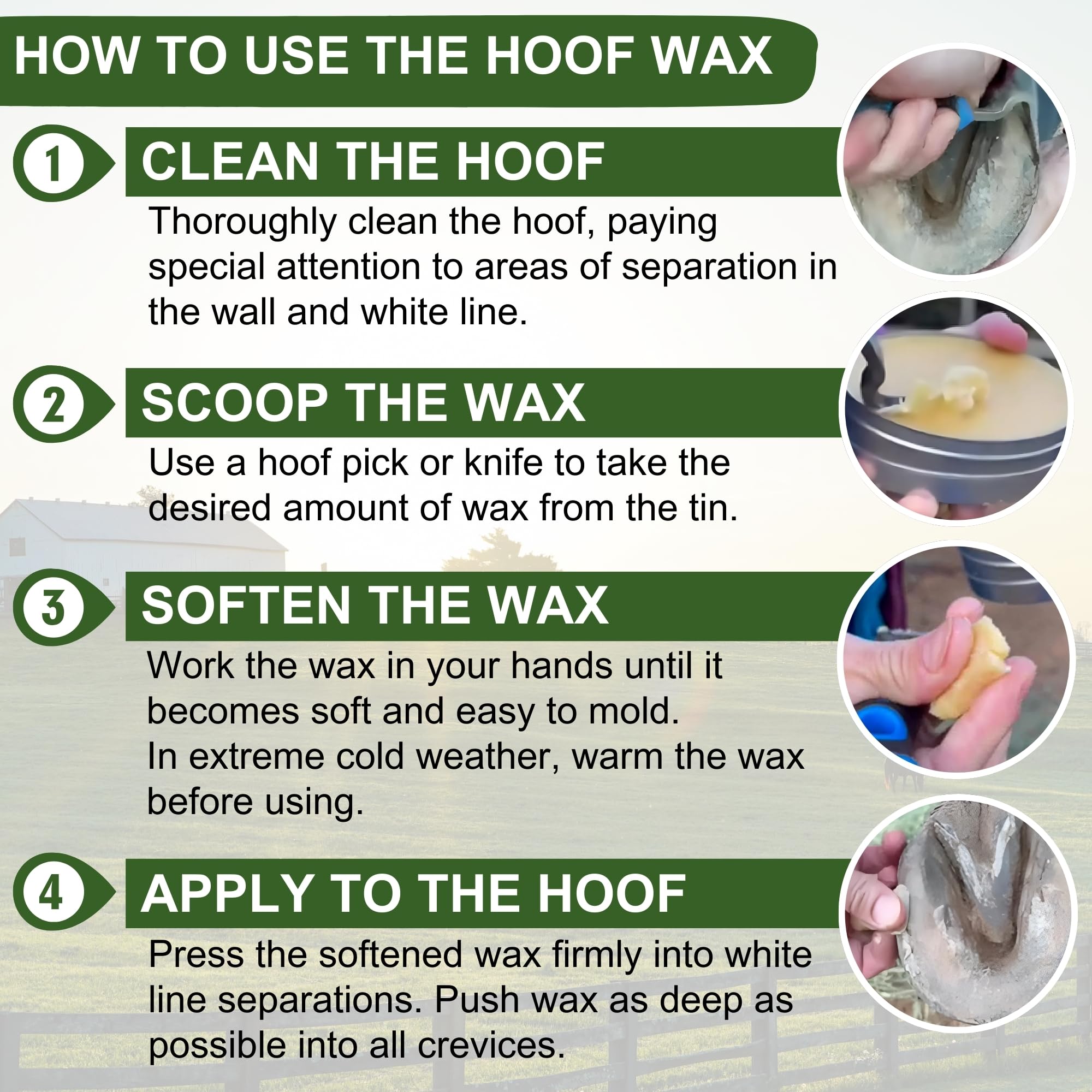Pure Sole Hoof Wax on a crack demonstrates sealing action.