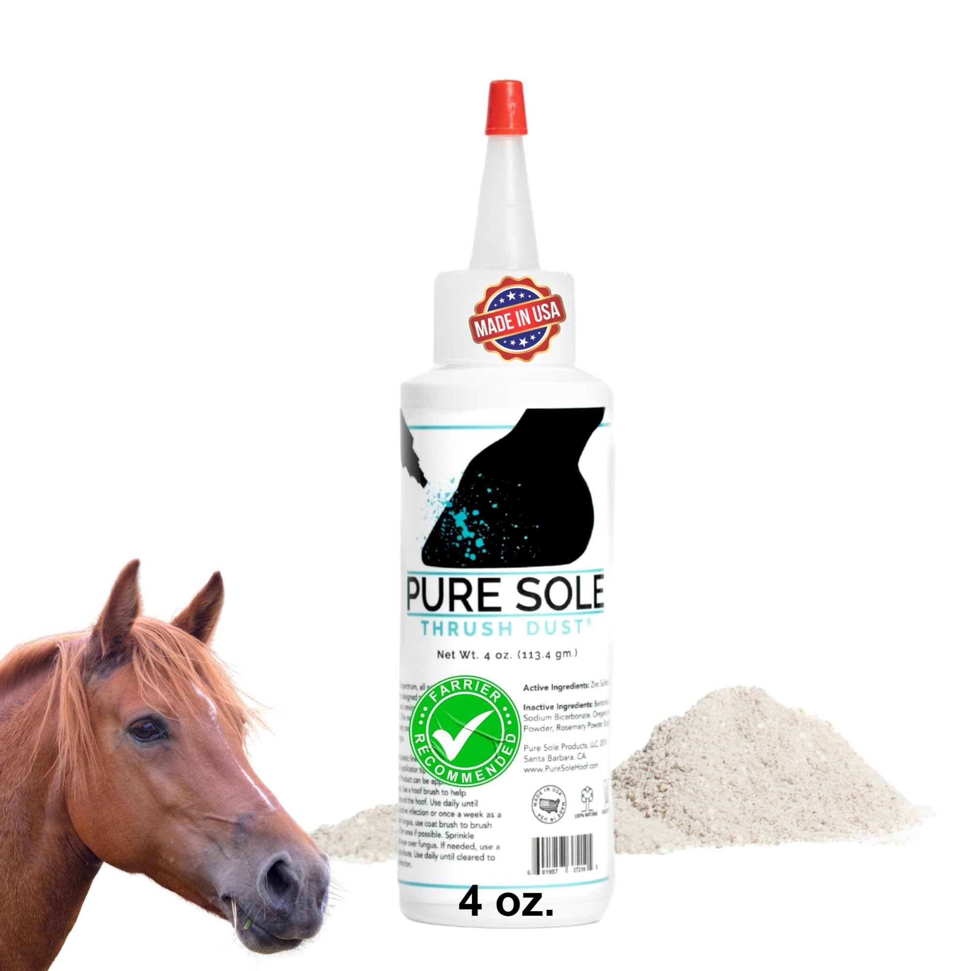 Pure Sole Thrush Treatment bottle poured for easy hoof care and dry hooves