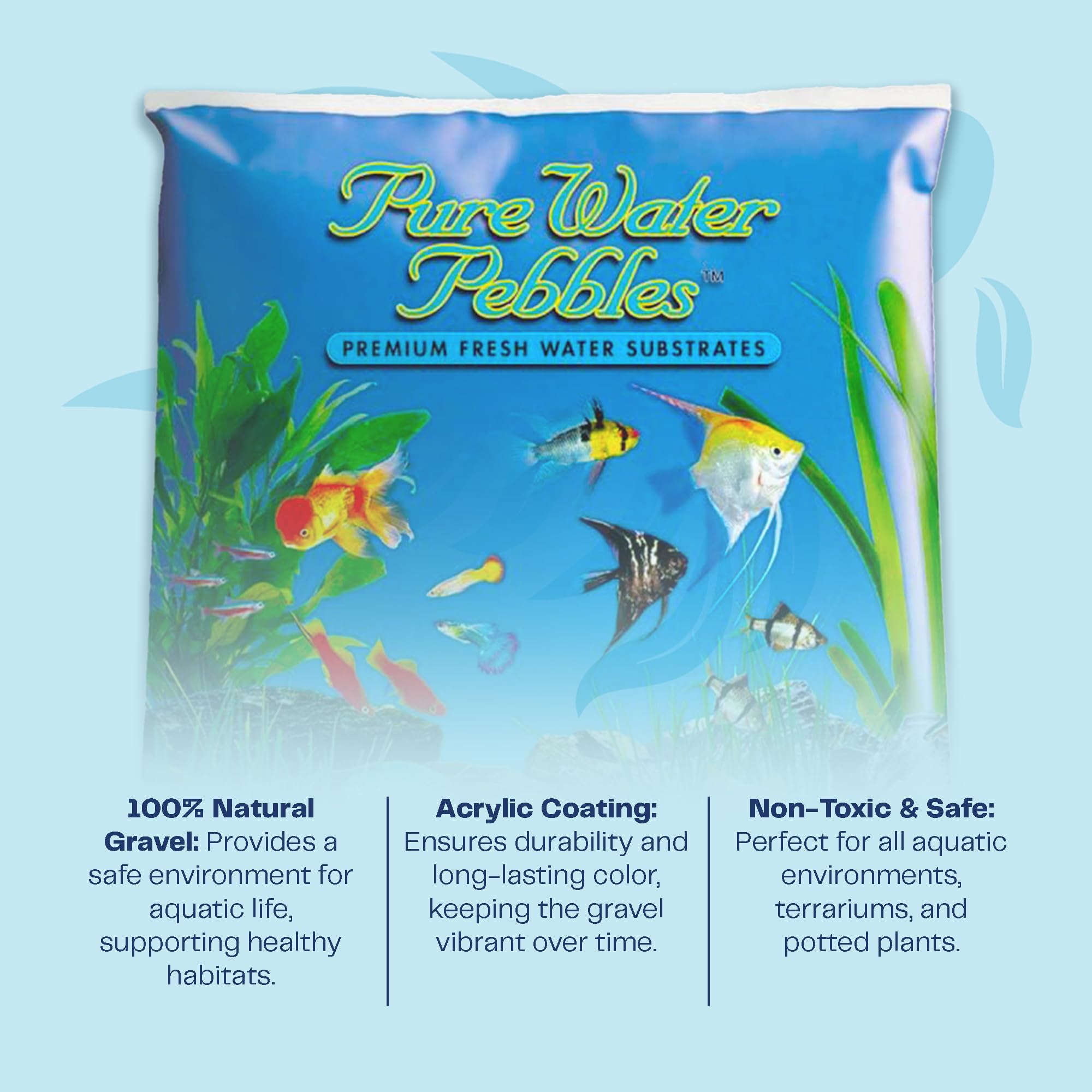 Pure Water Pebbles Midnight Glo colorfast coating maintains glow without altering water chemistry.
