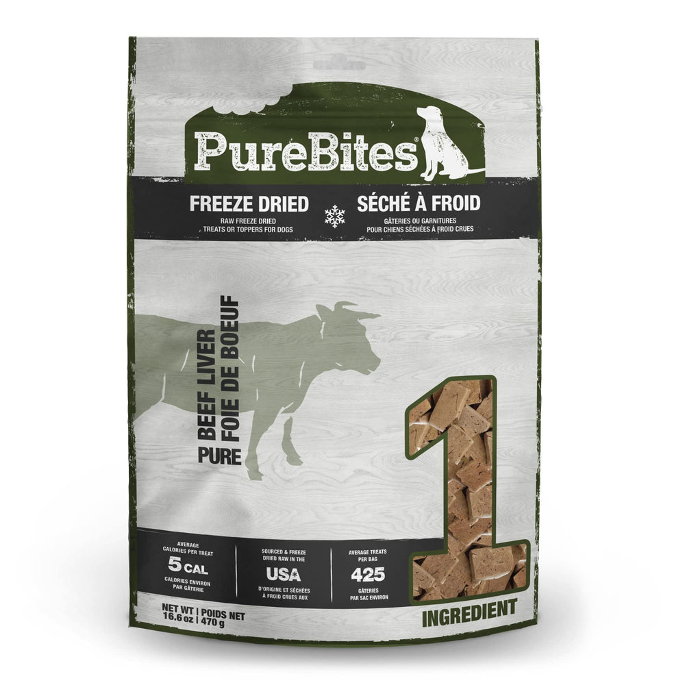 PureBites beef freeze-dried treats bag front highlighting single-ingredient nutrition for dogs