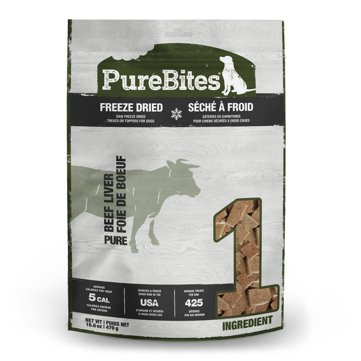 PureBites beef freeze-dried treats bag front highlighting single-ingredient nutrition for dogs