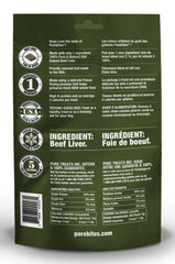 PureBites Beef Liver ingredients panel shows single-ingredient beef liver.
