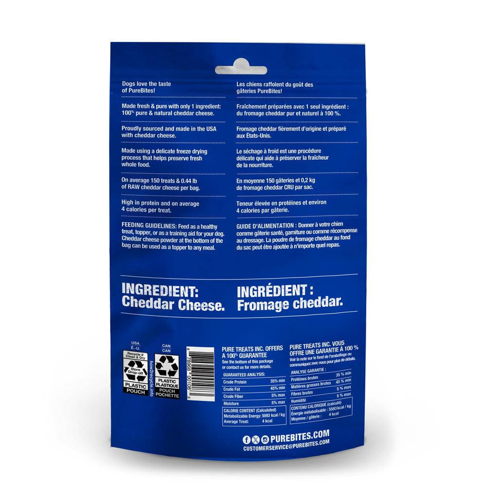 PureBites Cheese close-up of raw cheddar texture highlighting protein content.