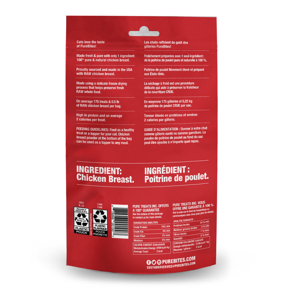 PureBites chicken freeze-dried bag open emphasizes fresh, protein-packed bite