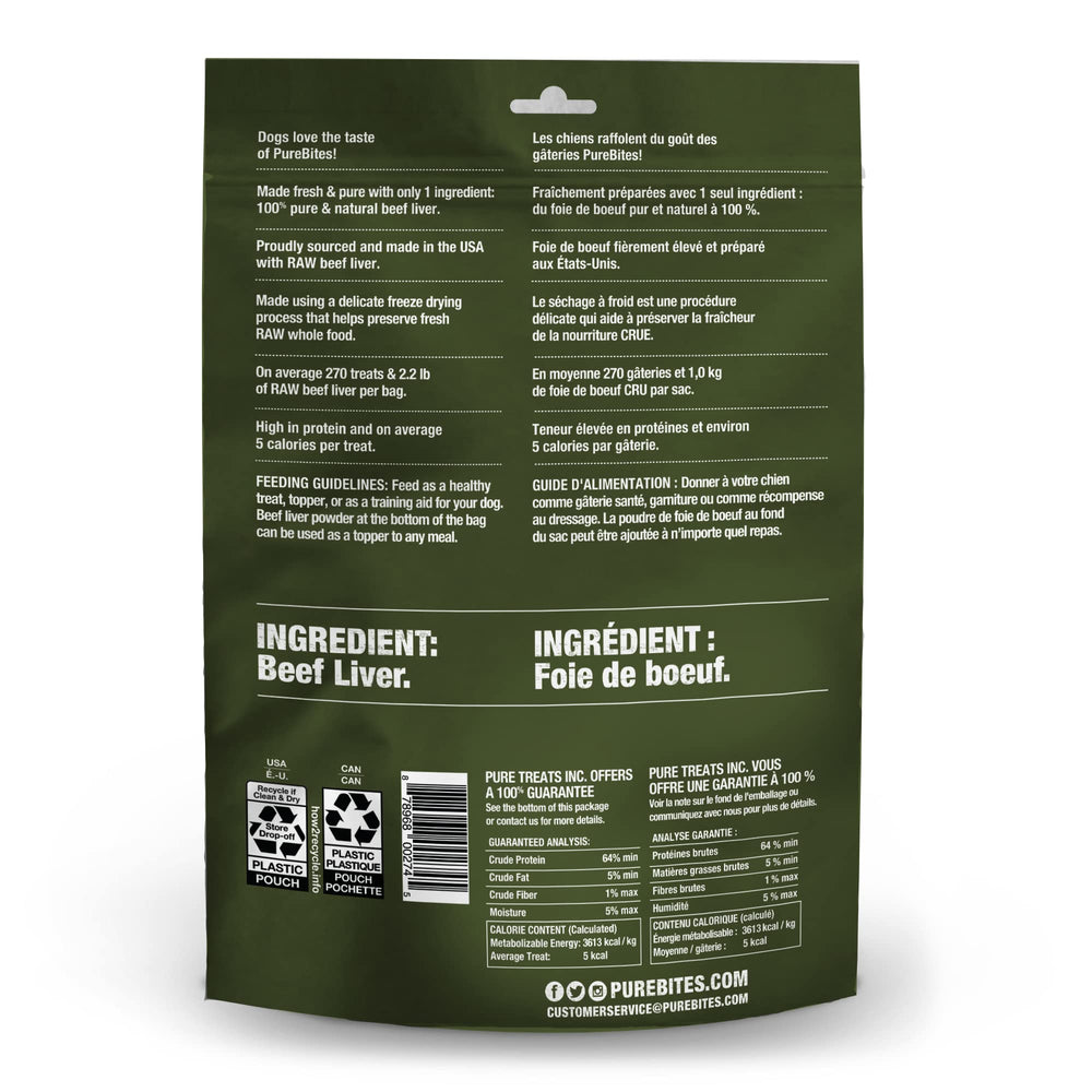 PureBites freeze-dried beef liver slices highlighting shelf-stable protein.