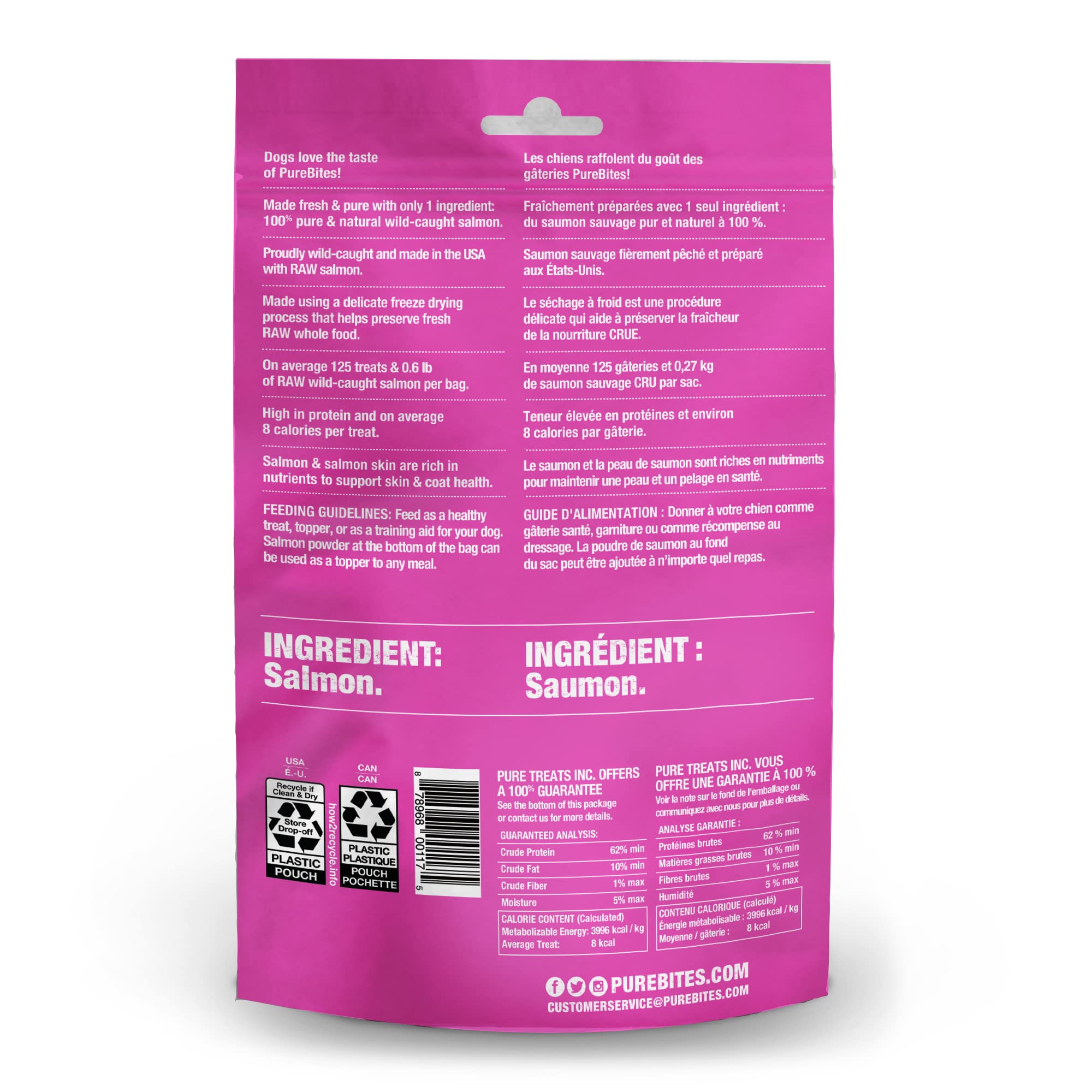 PureBites salmon dog treats close-up reveals raw salmon content and protein