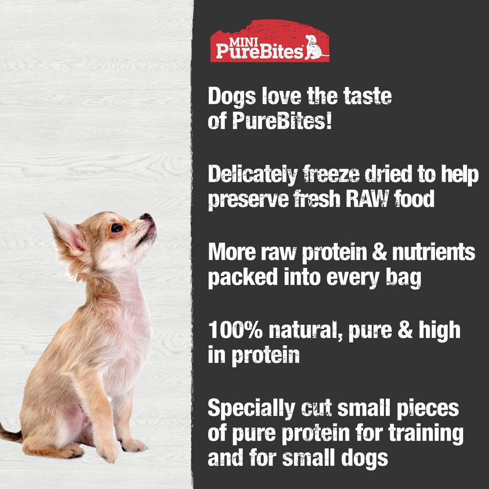 PureBites Mini Chicken Nutrition Panel—high protein, low calories per square snack.