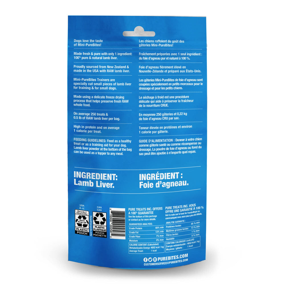 PureBites Mini Lamb freeze-dried treats close-up—100% lamb liver for protein-rich rewards.