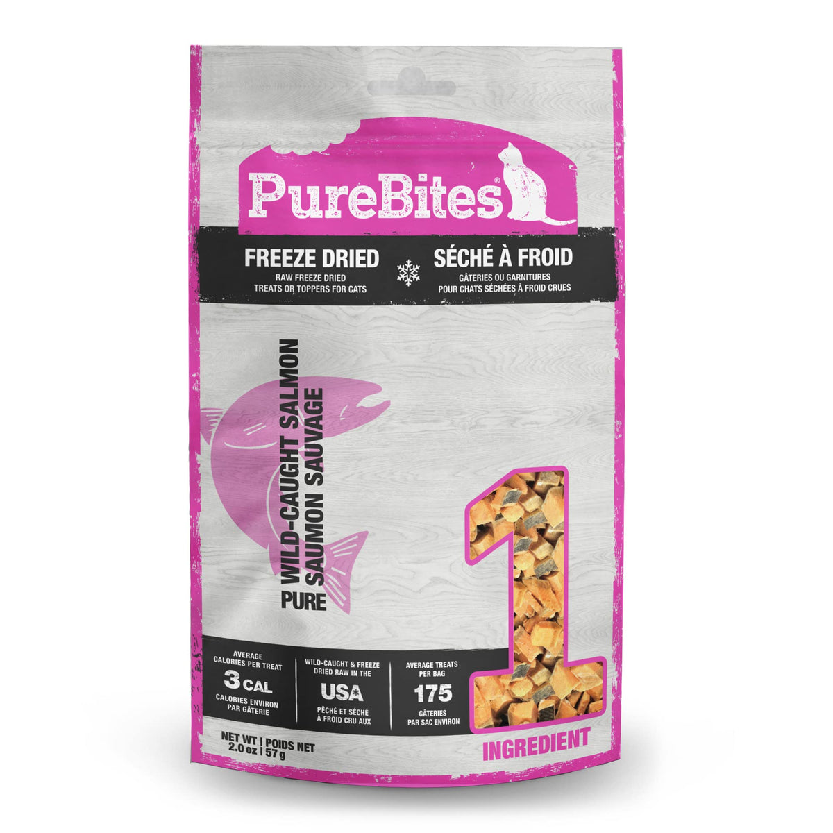 PureBites salmon freeze-dried cat-treat 2oz bag — high-protein, no additives.