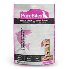 PureBites salmon freeze-dried treat bag front showcases single-ingredient goodness for dogs
