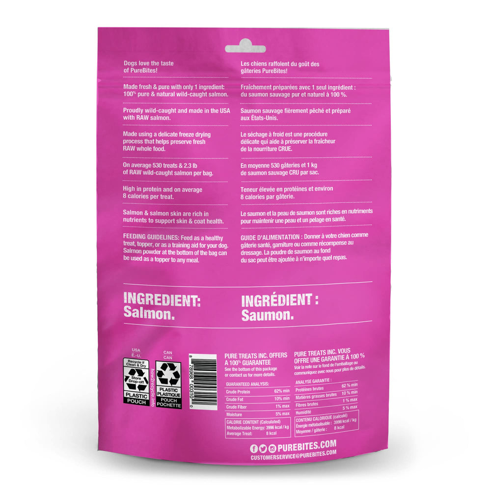 PureBites salmon treat texture closeup highlights crunchy, high-protein bite