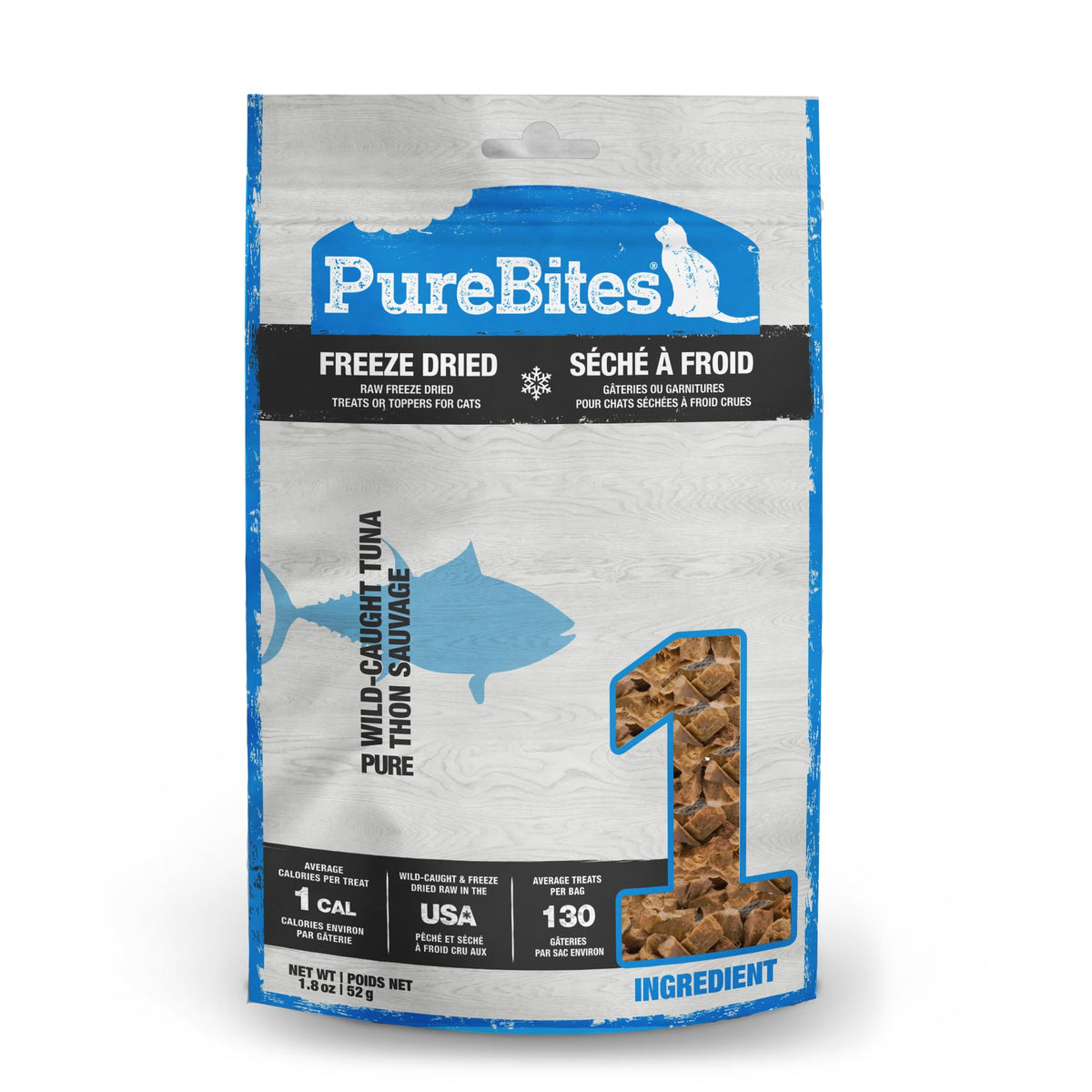 PureBites Tuna Freeze Dried Cat Treats front label with single-ingredient tuna