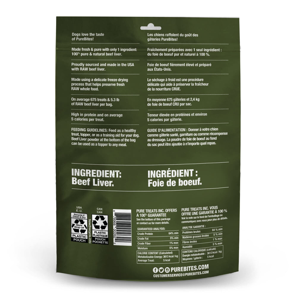 PureBites USA-made freeze-dried dog treats on shelf emphasize quality and domestic sourcing.
