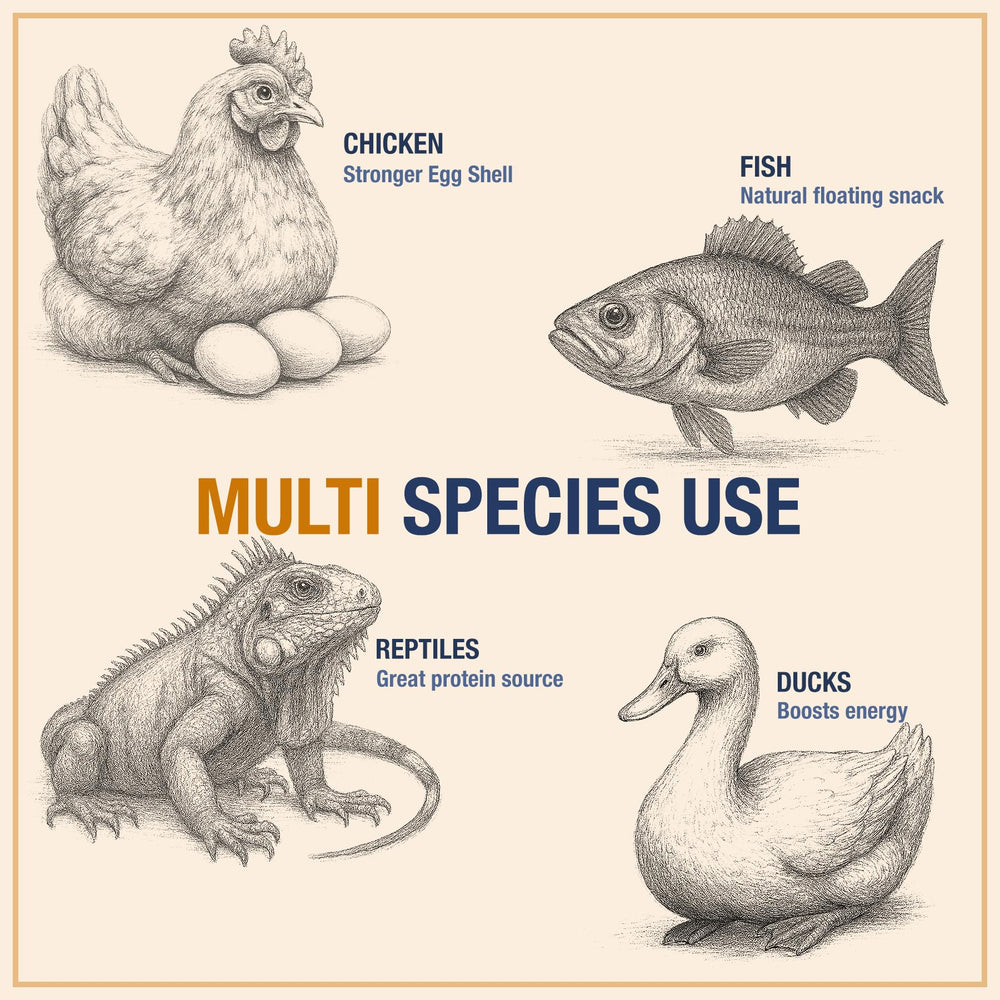 PureGrubs BSFL larvae USA-grown label—plant-based diet and traceable safety.