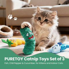 PURETOY catnip fish toy close-up promotes activity and hunting-inspired fun.