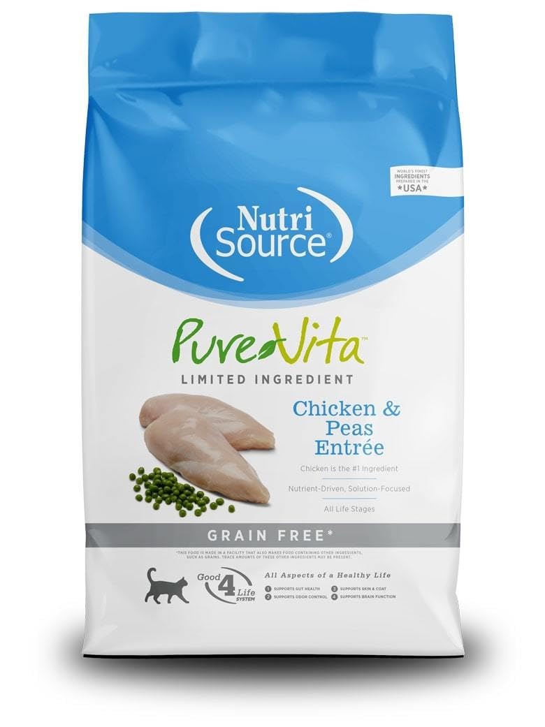 PureVita chicken-peas-entree-dry-cat-food kibble for grain-free daily meals.