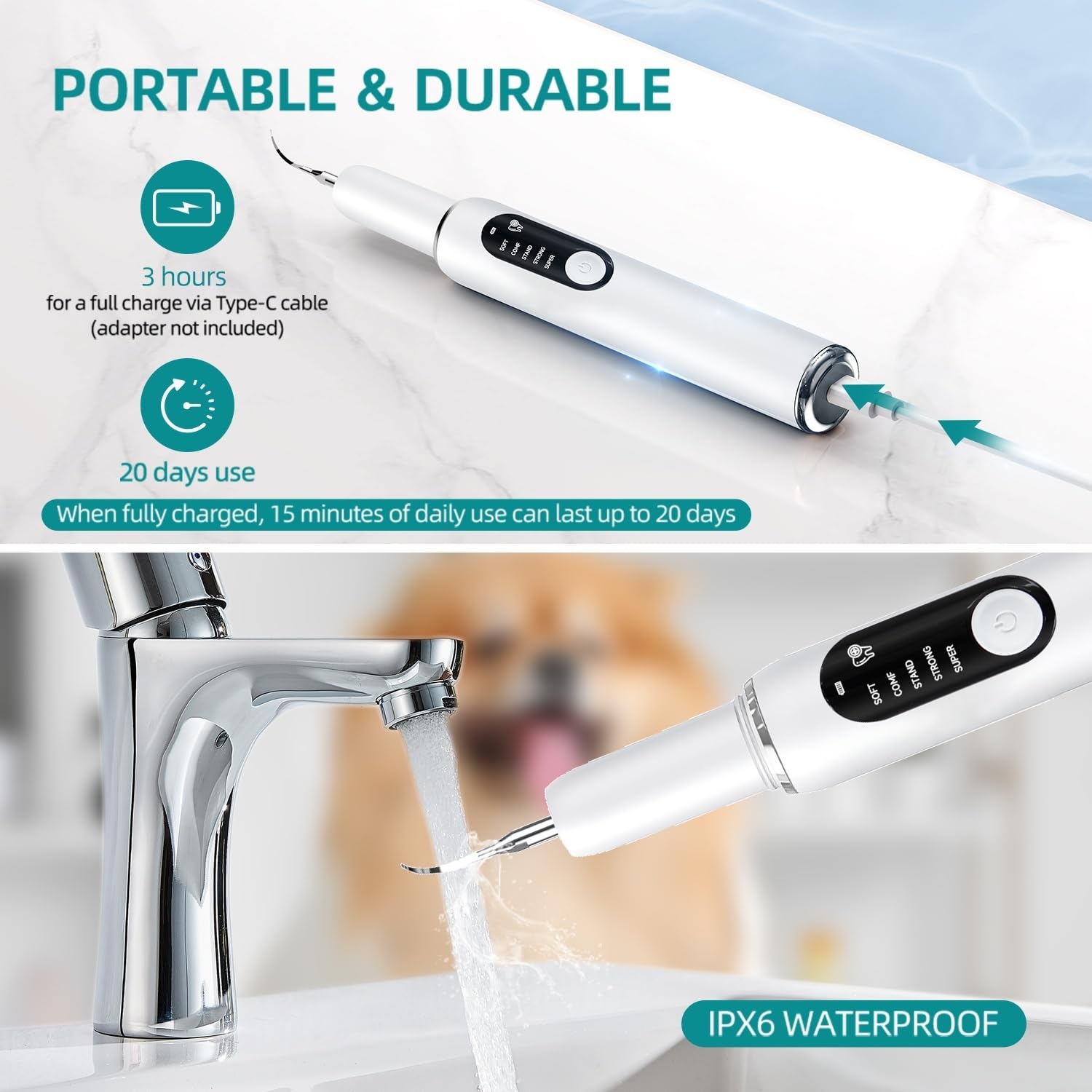 Purfur Ultrasonic Dog Toothbrush before-after demo hints at plaque reduction potential.